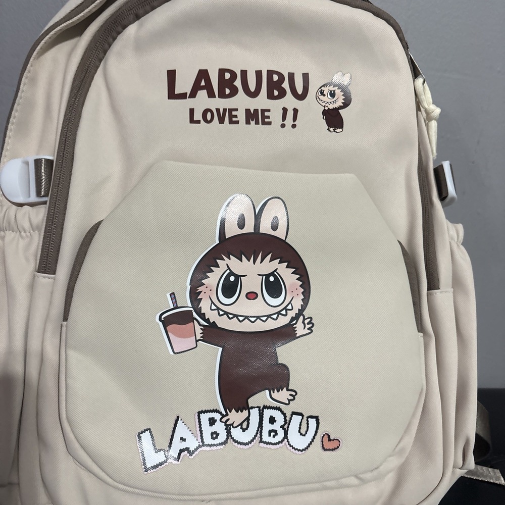 NEW MONSTERS LARGE School BACKPACK Beige Girls Or Boys - Picture 2 of 4